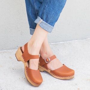 MIA Sofia Swedish Wooden Leather Clog Luggage